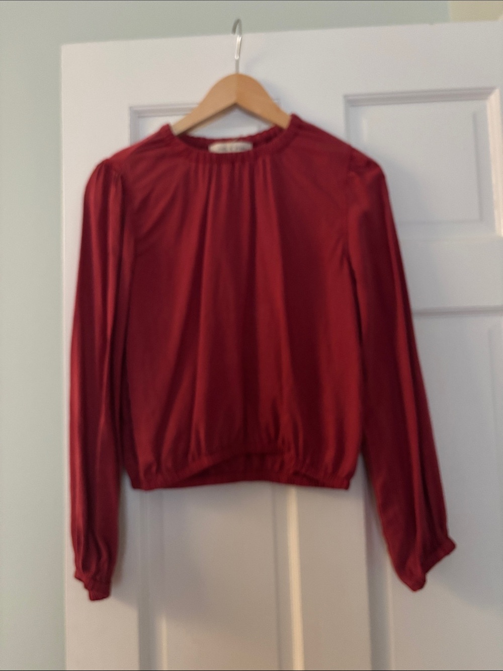 cloth & stone red tone silk Long-Sleeve Gathered-Neck Blouse